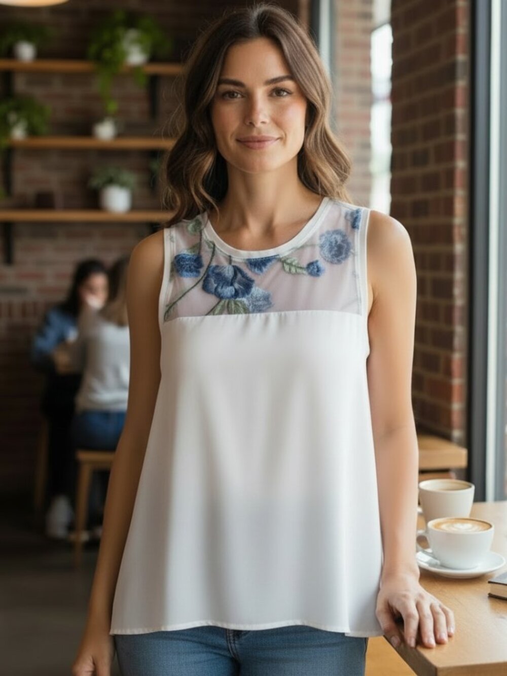 Kim & Cami Anthropologie Floral Embroidered High Low Sleeveless Blouse Small
